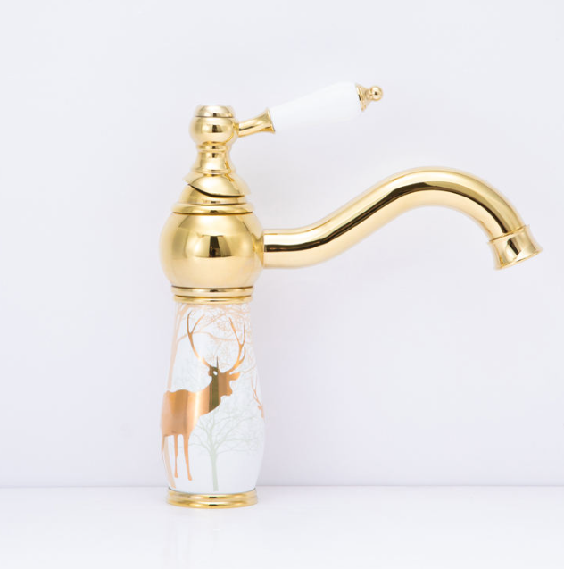 Apartment Elegant Bathroom Basin Ceramic Rose Gold Faucet