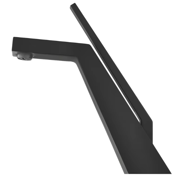 Modern Design Light Luxury Black Finish Single-Hole Mounted Brass Basin Faucet Square Hot-Cold Switch with Swan for Bathroom Use