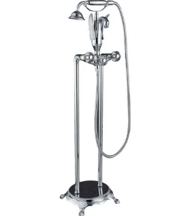 Luxury Gold Bathroom Faucet Floor Mount Carved Swan Spout Bathtub Shower Hot and Cold Mixer Tap Free Standing Brass Handshower