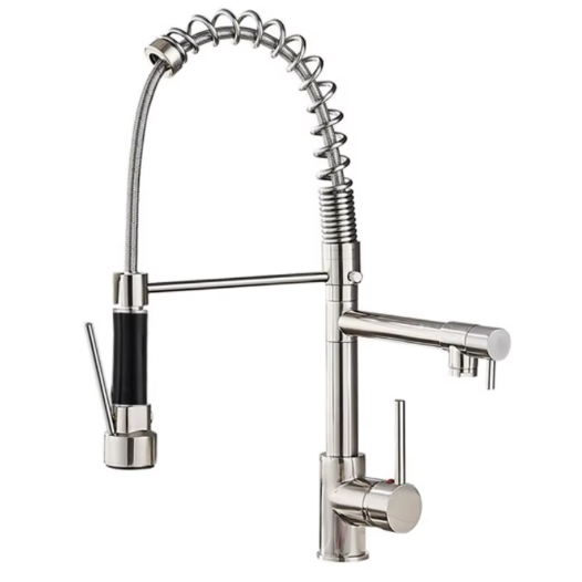 High Quality Chrome Spring Kitchen Sink Faucet with Pull Sprayer Hot Cold Mixer Tap Modern Design Factory Wholesale Price