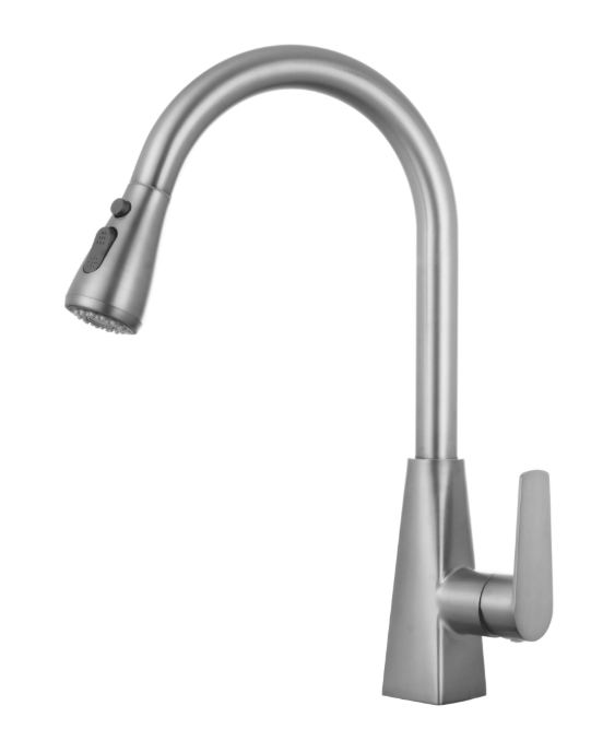 Modern Single-Handle Deck Mount Pull Out Stainless Steel 304 Faucet with Adjustable Valve Gun Gray Mixer for Kitchen