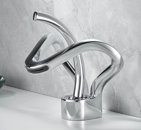 Nordic Style All-Copper Gun Ash Waterfall Basin Faucet Hot and Cold Wash Bathroom Toilet Durable Brass Material