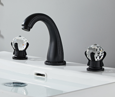 Modern Matte Black Widespread Waterfall Bathroom Sink Faucet 8-16 Inch Basin Mixer Tap Two Crystal Handles Three Holes Lavatory