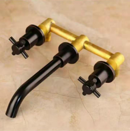 Luxury Matte Black Dual Handle Wall Mounted Faucet Brass Hot Cold Basin Mixer Tap for Bathroom Living Room and Gym Use