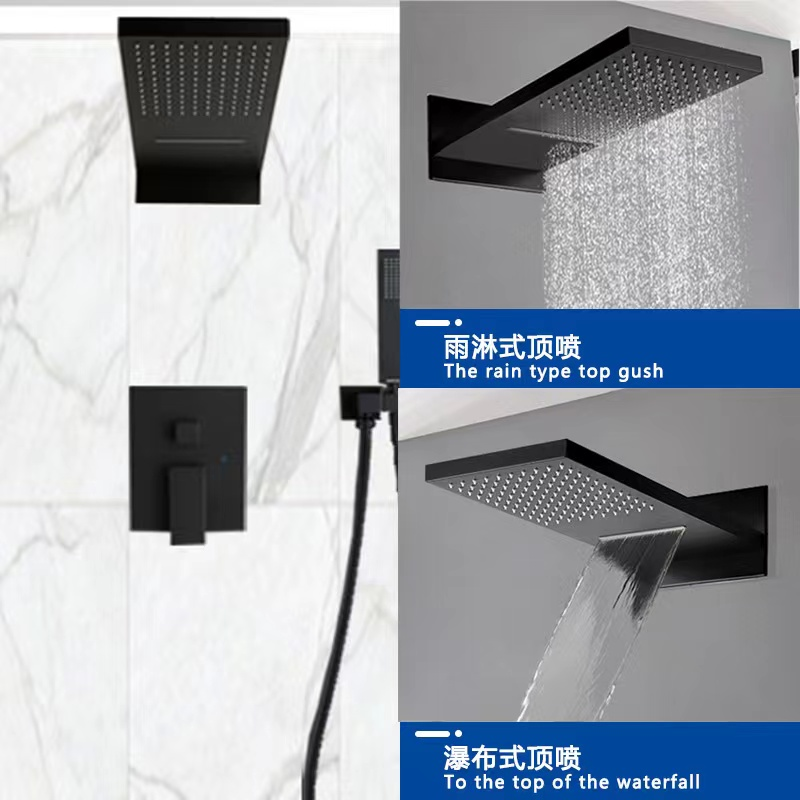 Black Stainless Steel Multi-Function Rainfall Waterfall Shower Head 3-Year Warranty for Hotel Use Chrome Finish Modern