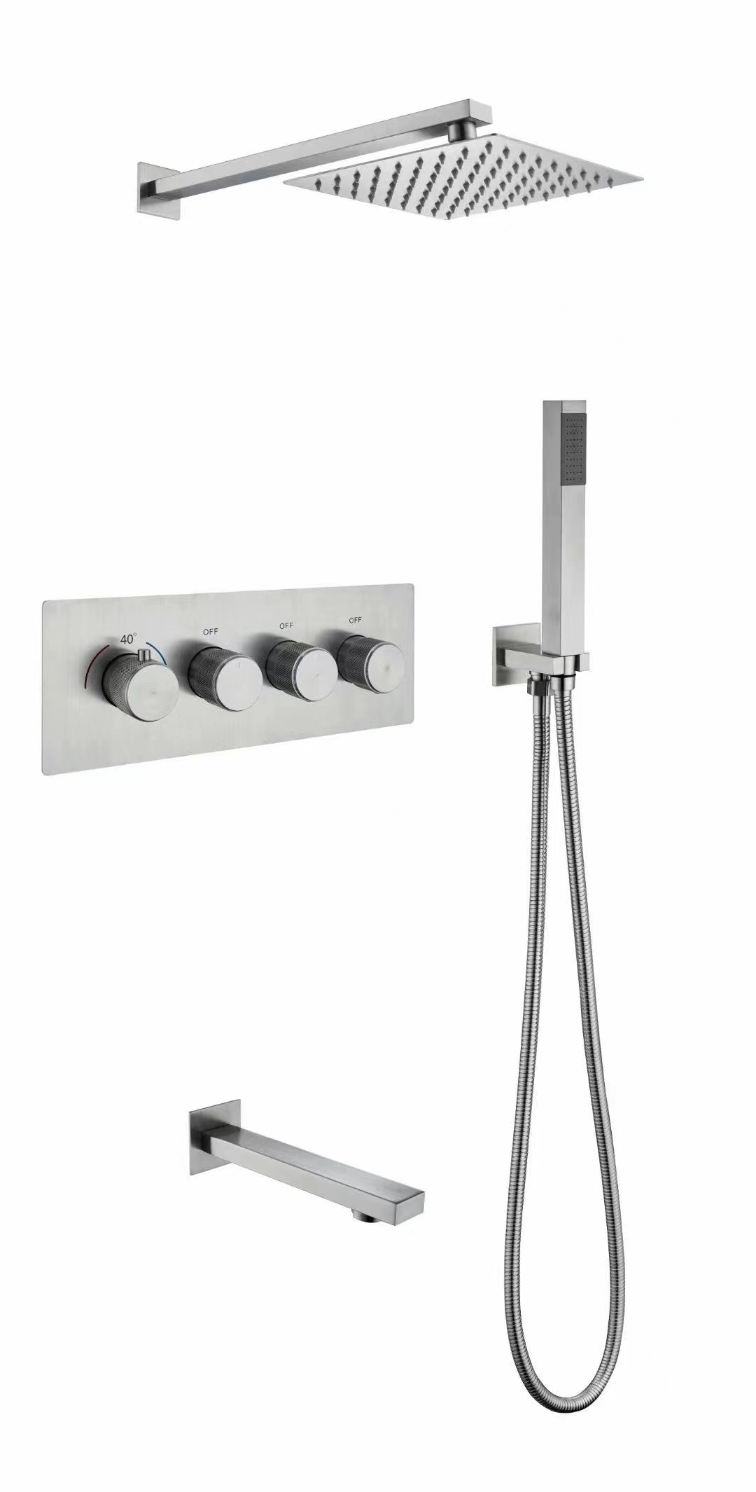 Hot Sale Wall-Mounted Concealed Bathroom Rain Shower Set Brushed Nickel Hot Cold Waterfall Shower System for Hotels 057