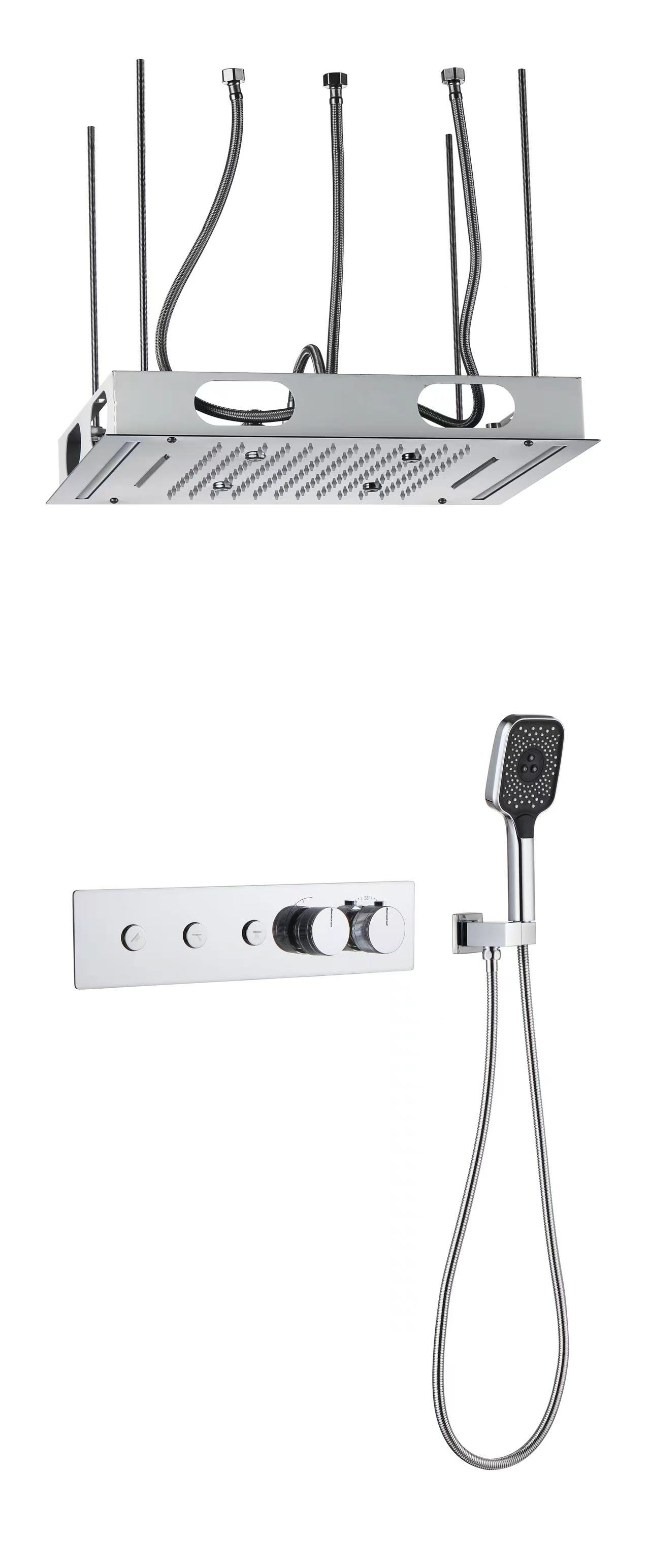Column Black Shower Set Ceiling Led Rainfall Massage System