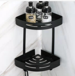 Modern Polished Aluminum Dual Tier Wall Mounted Corner Bathroom Organizer Caddy Shower Shelves 146