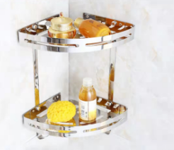 Modern Polished Aluminum Dual Tier Wall Mounted Corner Bathroom Organizer Caddy Shower Shelves 147