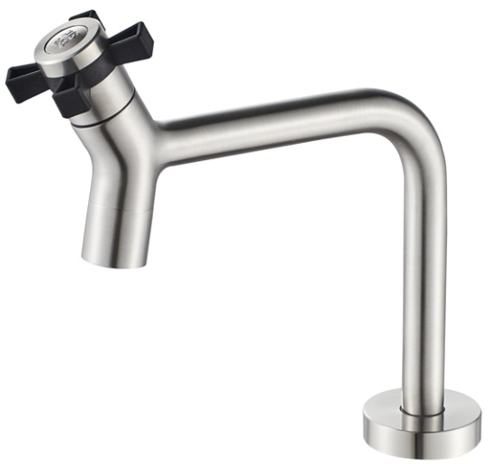 304 Stainless Steel Modern Deck Mounted Kitchen Faucet with Brushed Finish Anti-Slip Knob for Home & Hotel Use 02