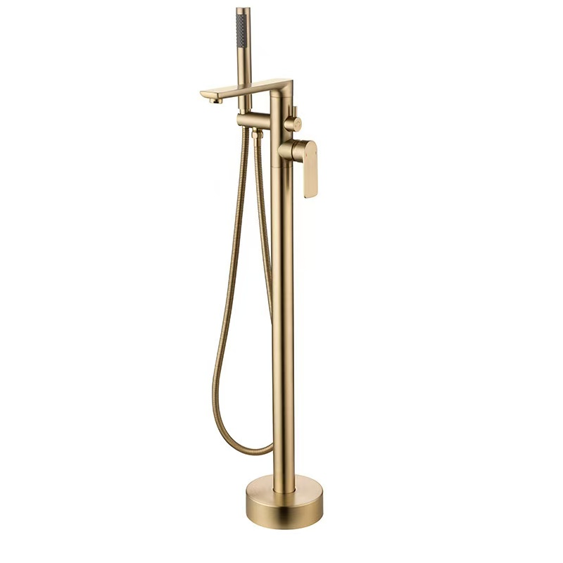 Bathroom Brass Tub Filler Floor Mounted Free Standing Freestanding Bathtub Faucet Gold