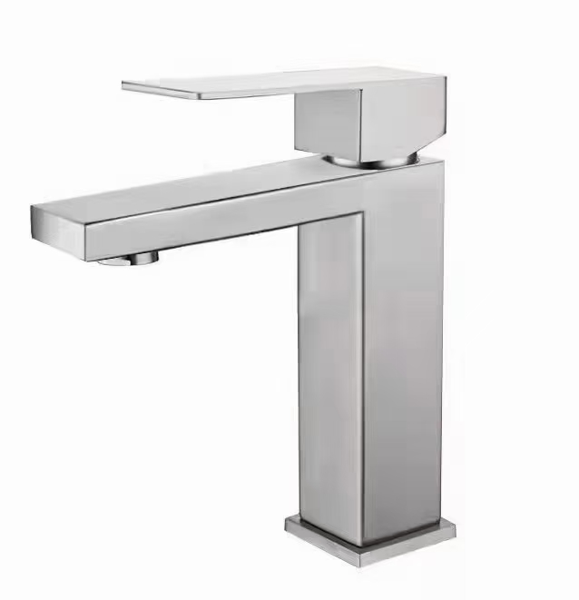304 Stainless Steel Chrome Square Basin Faucet Single Handle Hot Cold Mixer Ceramic Cartridge Aerator Bathroom Vanity