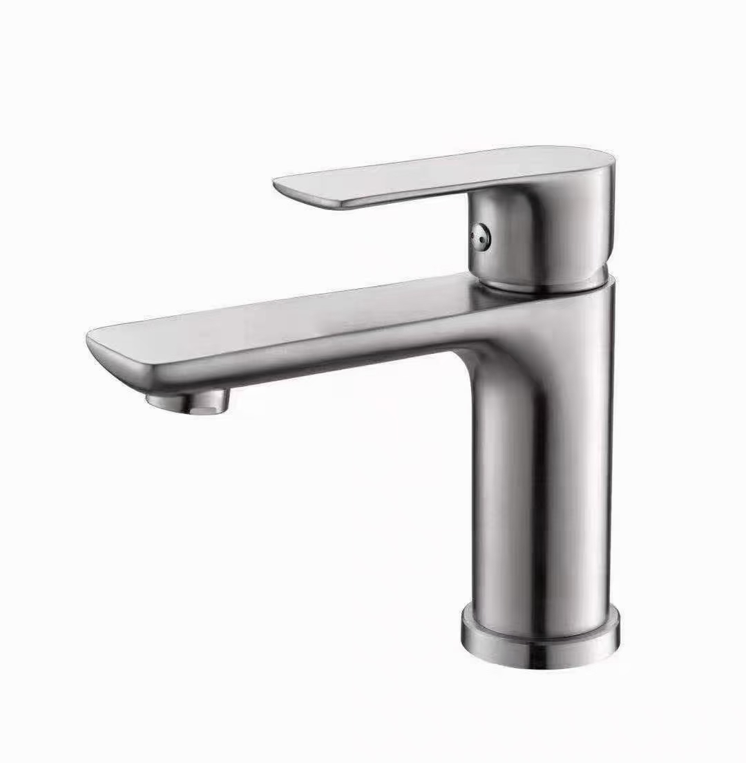 Chinese Factory SUS 304 Faucet Stainless Steel Ceramic Valve Core Bathroom Mixer Brushed Hot and Cold Basin Faucet