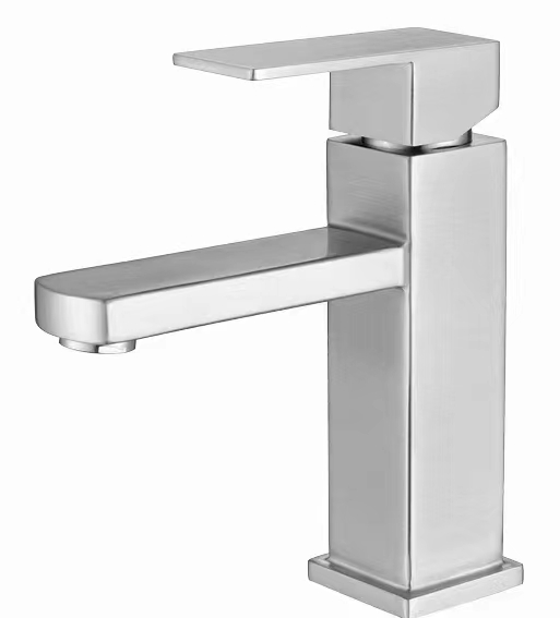 Single Hole Square Ceramic Valve Core 304 Stainless Steel Single Handle Modern Bathroom Basin Mixer Faucetb