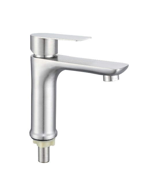 Modern Single-Hole Mounted Brass Material Brushed Single Handle 5 Year Warranty Cold Water Only Bathroom Basin Faucet 06