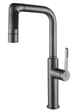 SUS304 Commercial Kitchen Faucet Deck Mounted Single Hole Pull-Down Sprayer Lead-Free Architectural Grade Ceramic Valve 05