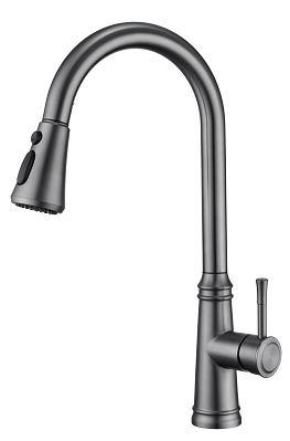 SUS304 Commercial Kitchen Faucet Deck Mounted Single Hole Pull-Down Sprayer Lead-Free Architectural Grade Ceramic Valve 29