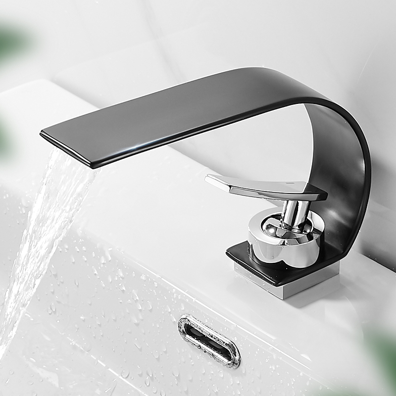 Arc Waterfall Spout Bathroom Sink Faucet Vanity Basin Mixer Tap Black Chrome Basin Faucet