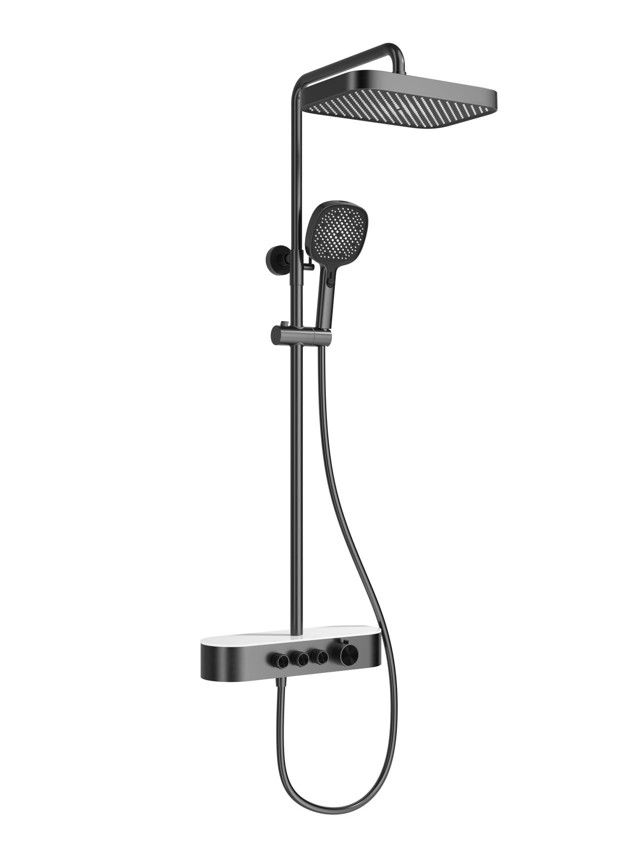 Hotel-Style Brushed Gold Shower Set with Large Shelf Milky White Series Solid Brass Plumbing Pressurized Showerhead 02