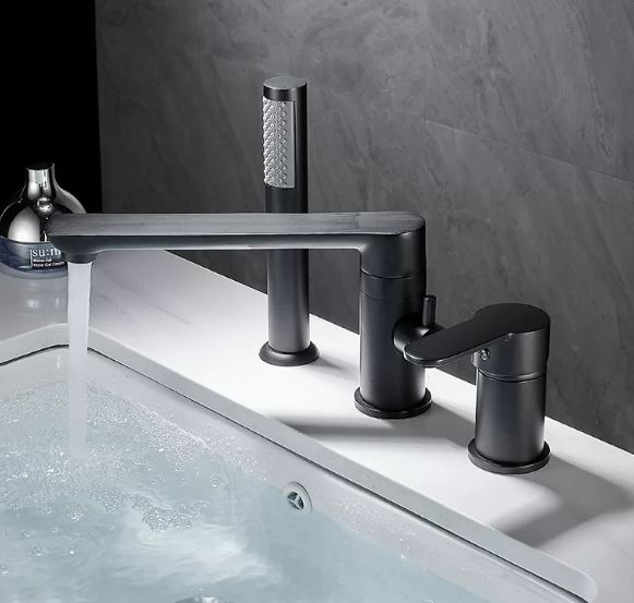 Bathtub Hot Cold Water Faucet Brass Split-Type Three-Hole Tank-Side Bathroom Shower Head Three-Piece Set Ceramic Modern