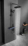 New Design Piano Shower System Mixer Set Bathroom Black Thermostatic Rain Shower Faucet Set LED Waterfall Shower Set System