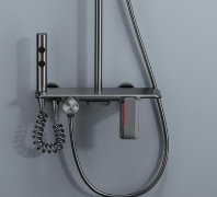Brass Thermostatic Piano Shower Faucet Set Multi-Mode Wall-Mounted Bathtub Outlet with Floor Stand Rain & Jet Spray Patterns