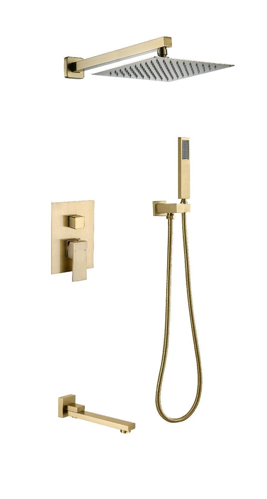 Polished Brass Single Handle Modern Rainfall Shower Faucet Concealed Mixer Tap Pause Soft Rain Jet Massage Hotels Ceramic Valve 03