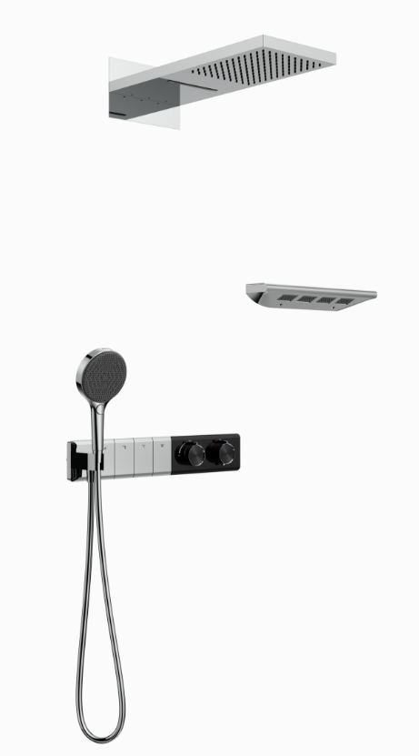 Concealed Wall-mounted Thermostatic Digital Display All Copper Rain Shower Set Cold/hot Water Outlet Matte Black Finish