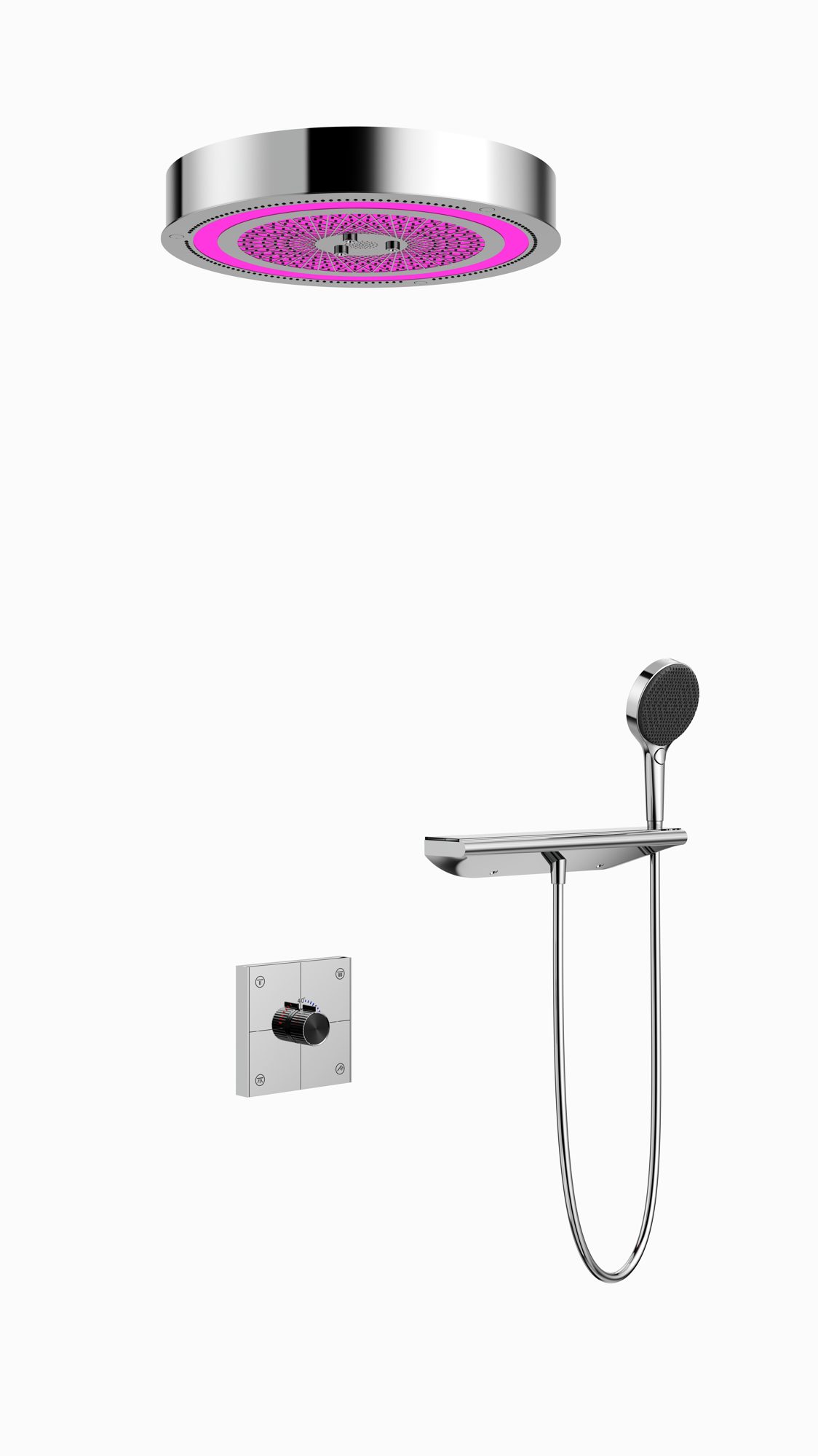 New Wall Mounted Concealed 3 Ways Smart Display Diverter Brass Thermostatic Shower Valve Rainfall Shower Set Body Spray