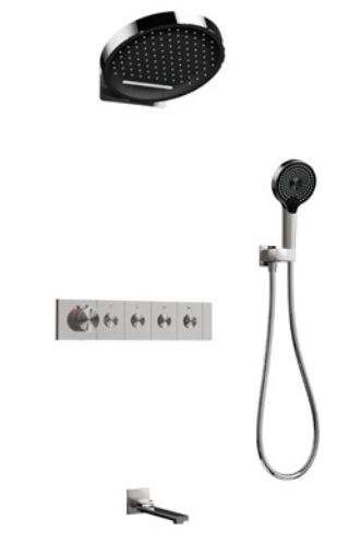 High Quality Luxury Bathroom Solid Copper Shower System for Hotel Concealed Rainfall Hot Cold Bathtub Faucet Ceiling Shower Set 03