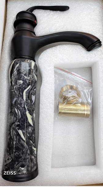 European Natural Jade Stone Countertop Basin Cold and Hot Water Faucet All Brass Black American Art Basin Marble Antique Faucet Ceramic bottom with 60cm hose